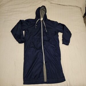 Speedo Long Swim Parka Jacket Mens XS Navy Blue Fleece Lined Hooded Zip Coat